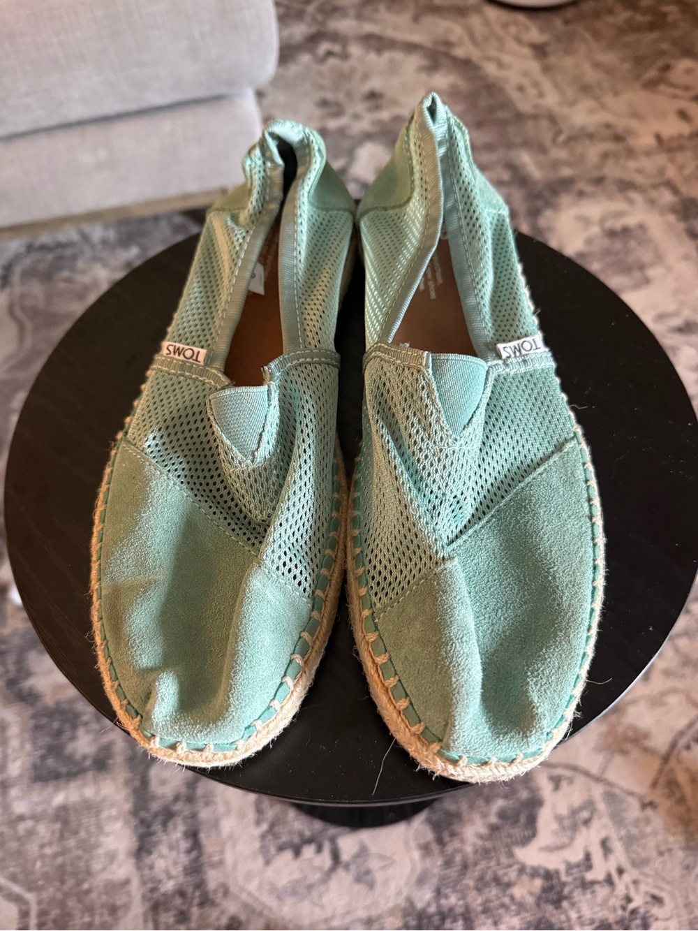 TOMS Mint Green Mesh & Suede Espadrille Slip-Ons SZ 10